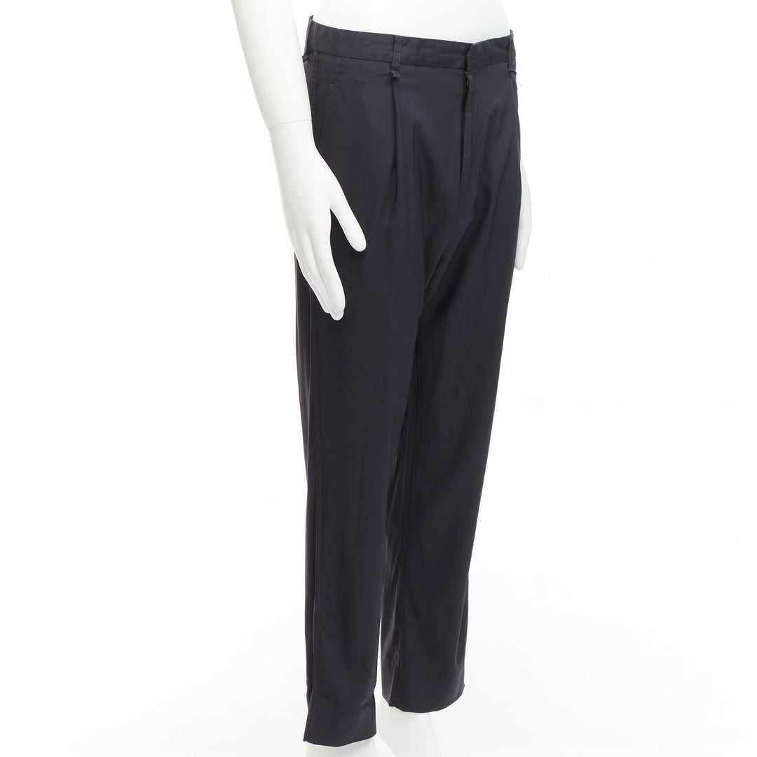LANVIN navy viscose blend front pleats classy tapered dress pants IT46 S
