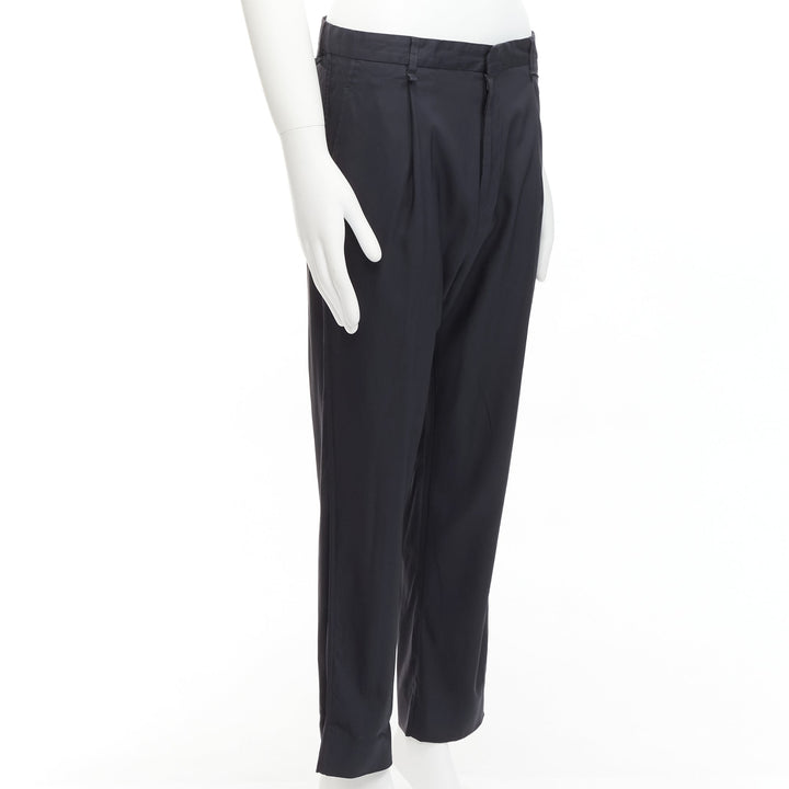 LANVIN navy viscose blend front pleats classy tapered dress pants IT46 S