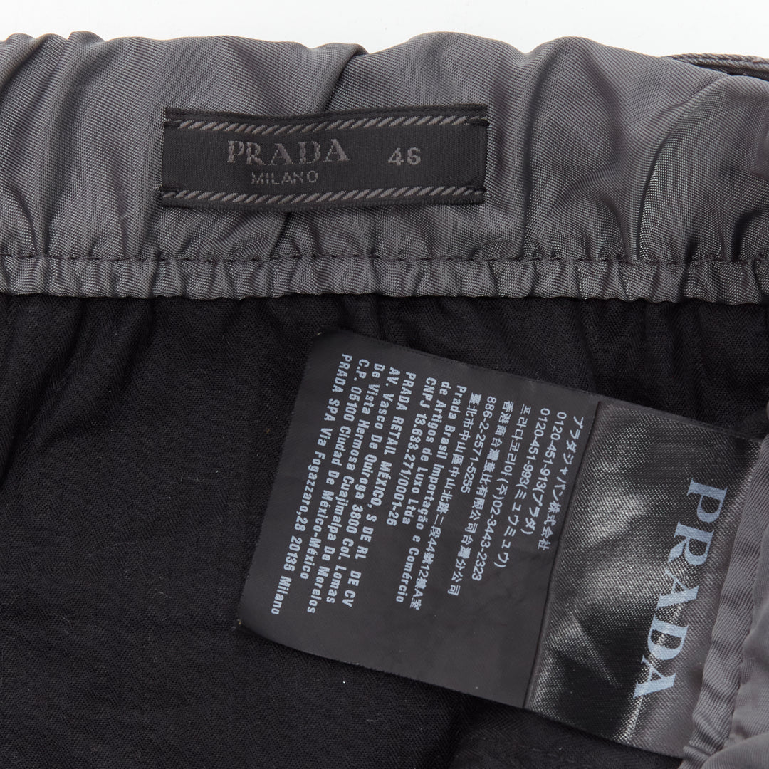 PRADA 2018 logo rubber tab grey gabardine nylon technical jogger pants IT46 S