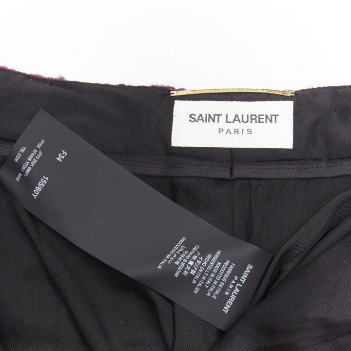SAINT LAURENT 2021 pink red geometric tweed knee length shorts FR34 XS