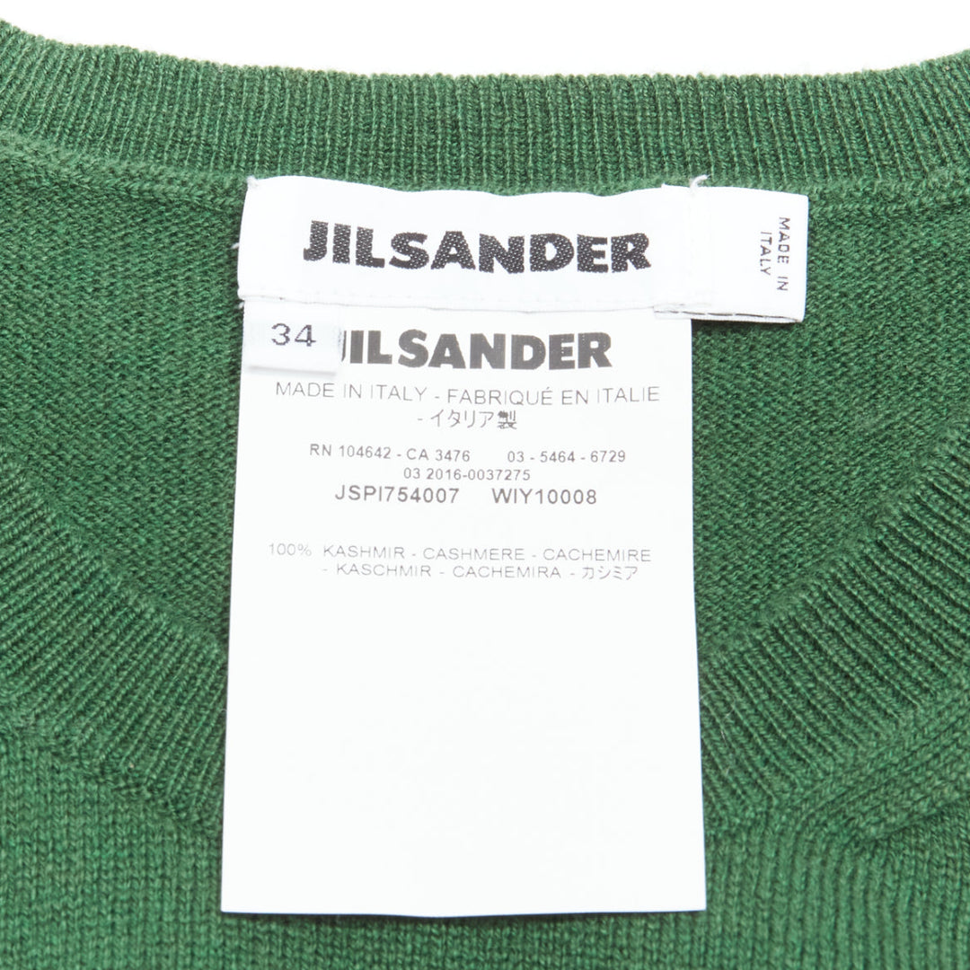JIL SANDER 100% cashmere forest green crew neck sleeveless sweater vest FR34 XS
