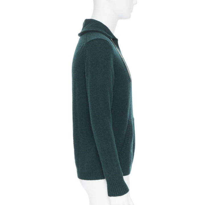 UNDERCOVER 100% wool dark green ribbon drawstring V-neck pullover sweater S