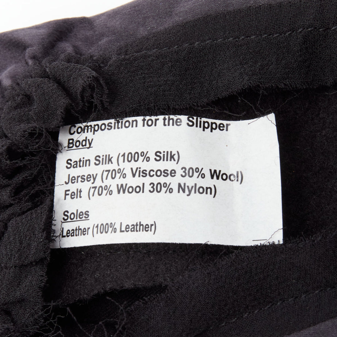 LANVIN black 100% silk satin logo embroidery sleeping flats mask set  EU37
