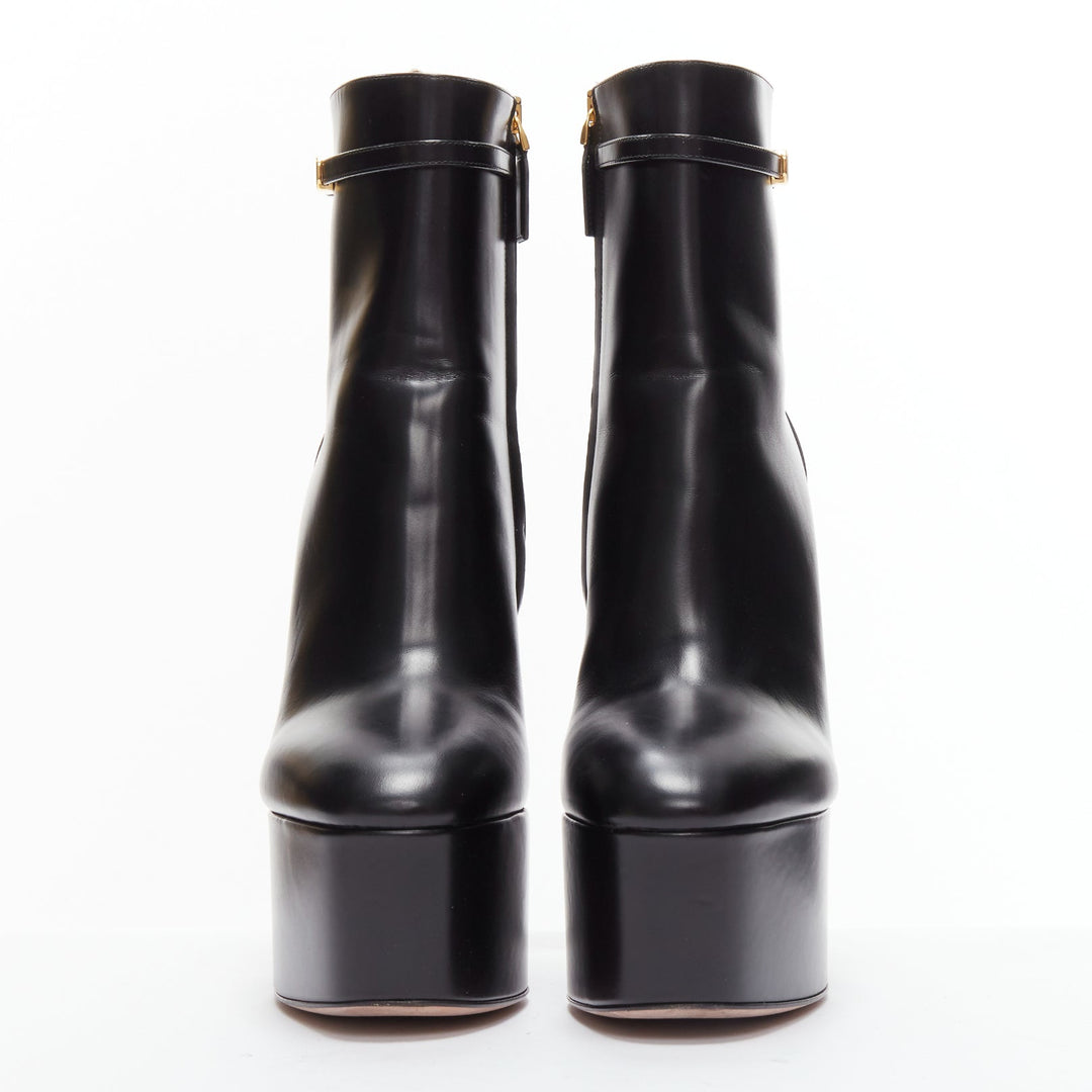 VALENTINO 2023 Tango 155 black leather Vlogo gold buckle platform boots EU39