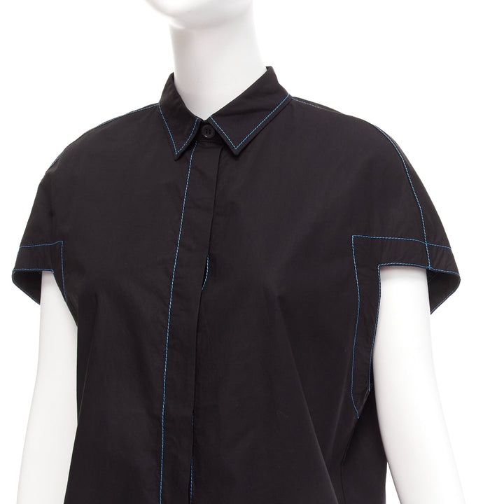 MARNI black blue topstitched round shoulder 3D cut boxy shirt IT40 S