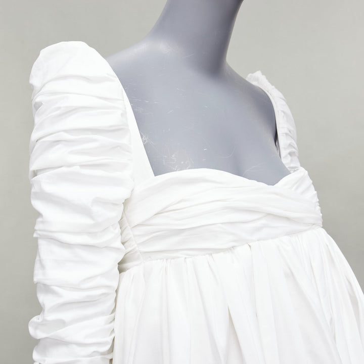 KHAITE Sueanne white ruched sleeve sweetheart empire corseted mini dress US2 S