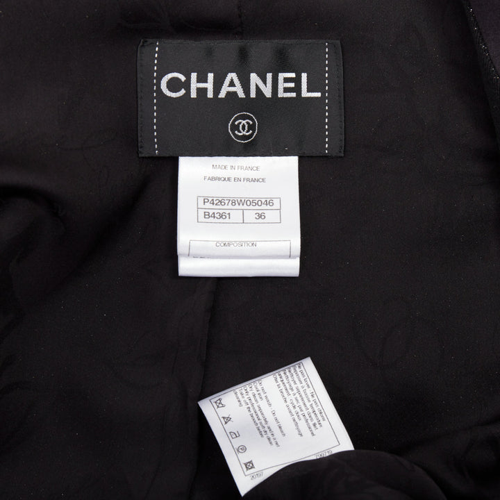 CHANEL black wool lurex pearl crystal button satin shawl collar vest FR36 S