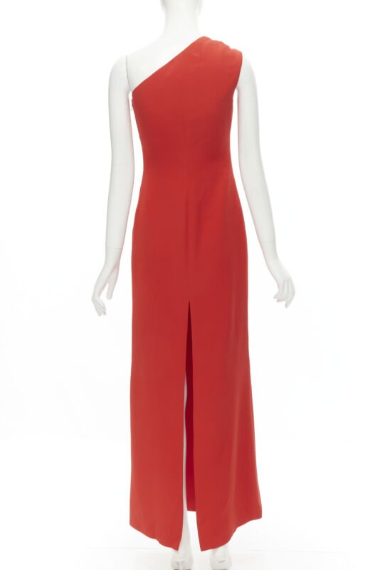VERSACE 100% silk red gold Virtus V clasp one shoulder gown dress IT38 XS