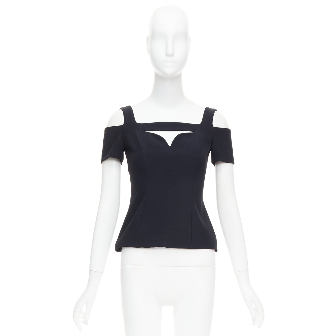 ALEXANDER MCQUEEN 2013 black cut out bust cold shoulder top IT38 XS