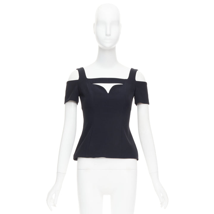 ALEXANDER MCQUEEN 2013 black cut out bust cold shoulder top IT38 XS