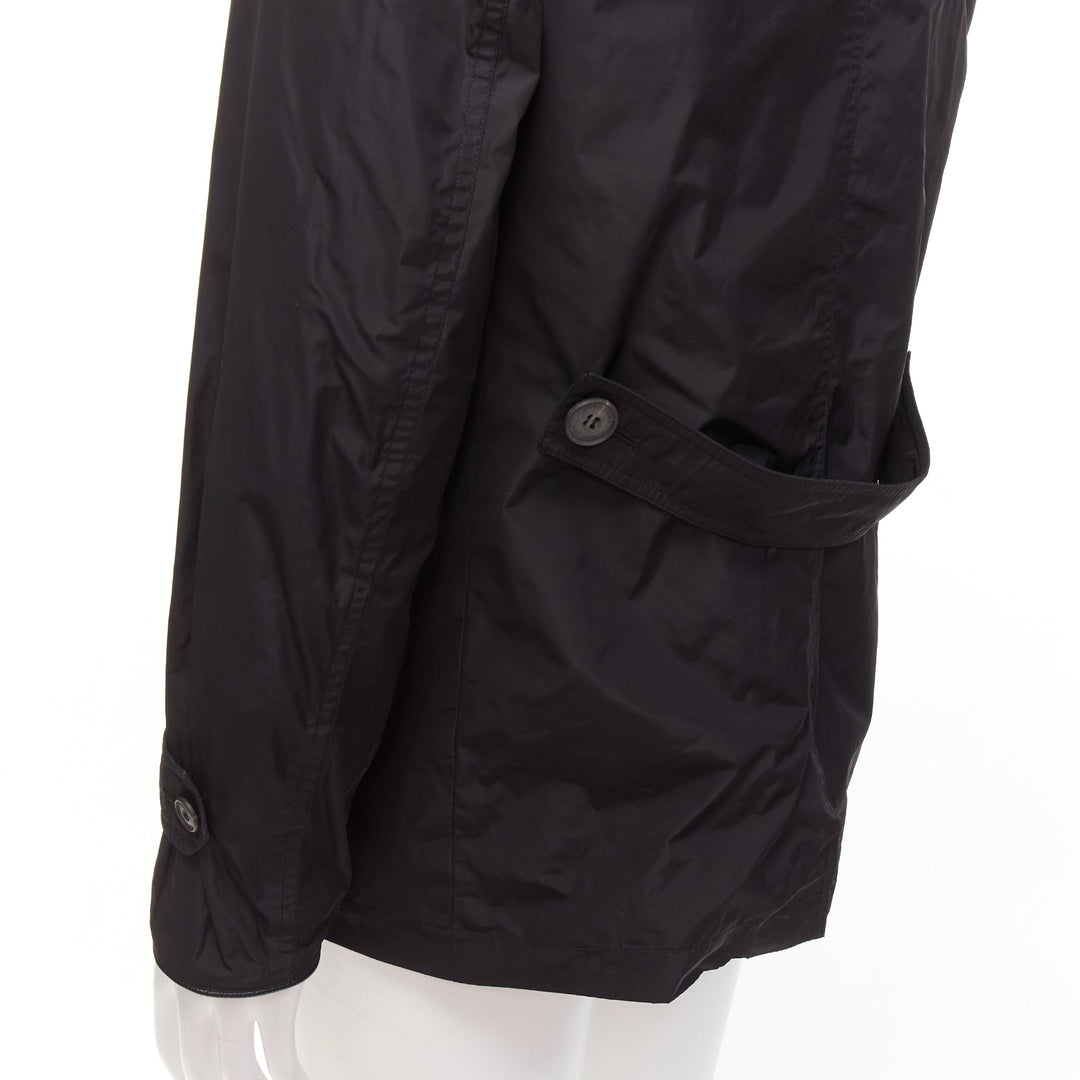 BURBERRY black textured leather trim nylon single breast trench coat IT48 M