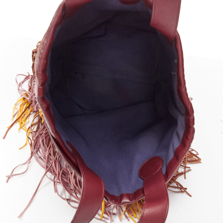 ROKSANDA Eider brown burgundy yellow calfskin leather woven fringe large bag