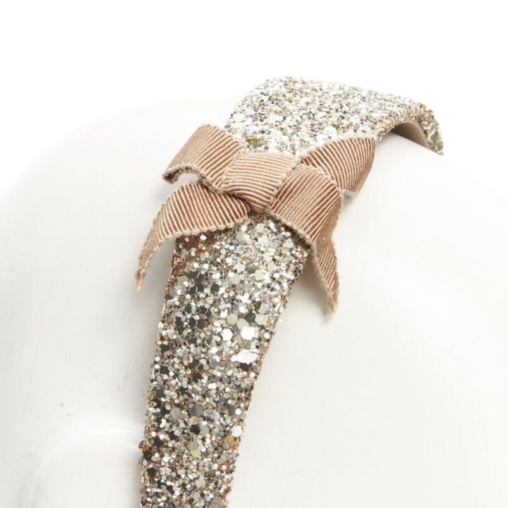 MIU MIU gold glitter frayed edge grosgrain bow wide headband