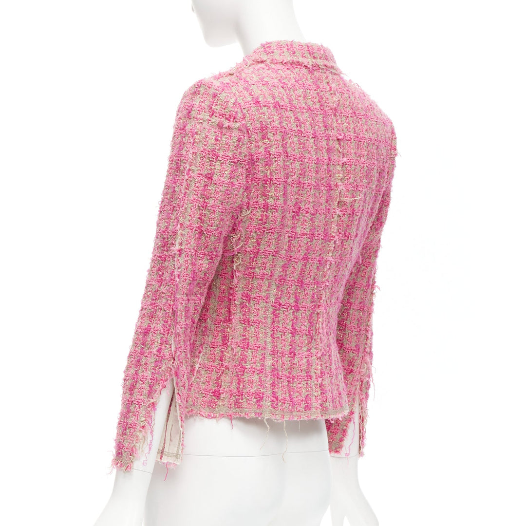 JUNYA WATANABE 2008 pink distressed tweed fitted cropped jacket S