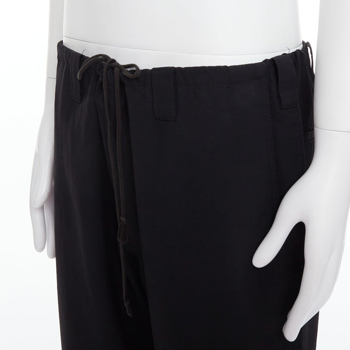 YOHJI YAMAMOTO black invisible drawstring distressed hem wide pants JP4 XL