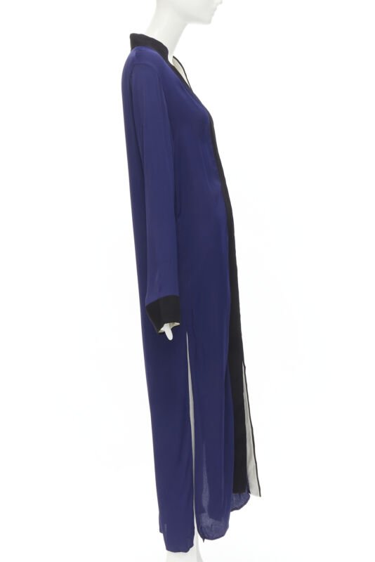 HAIDER ACKERMANN dark blue rayon black silk trimmed long robe jacket FR36 S