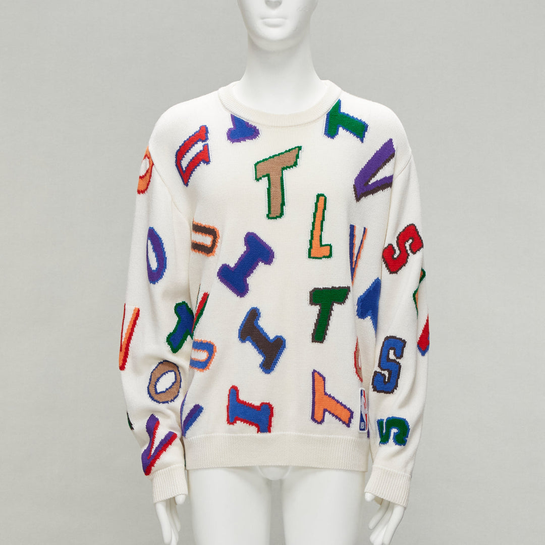 LOUIS VUITTON Virgil Abloh NBA 2021 white logo letters wool sweater XL