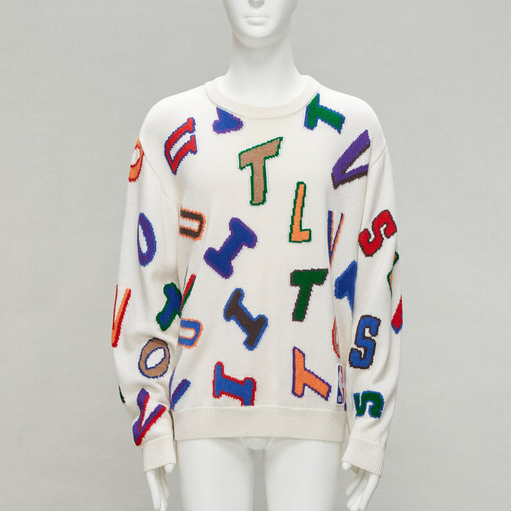 LOUIS VUITTON Virgil Abloh NBA 2021 white logo letters wool sweater XL