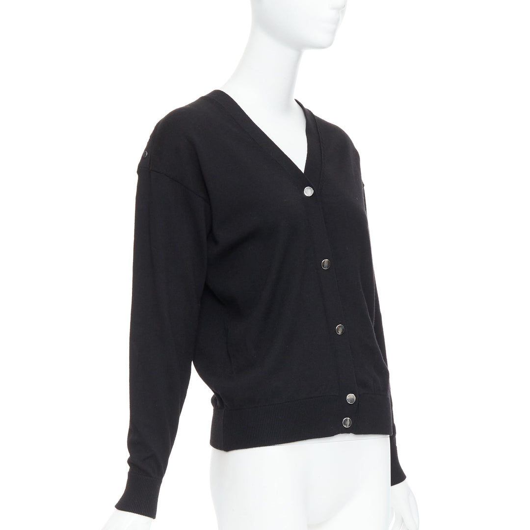 ALEXANDER WANG black merino wool silk trim sheer back cardigan XS