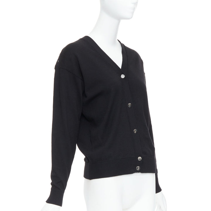 ALEXANDER WANG black merino wool silk trim sheer back cardigan XS
