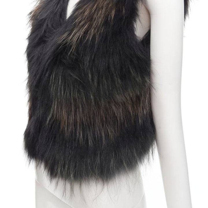 METEO YVES SALOMON black brown green racoon fur vest jacket IT36 XS