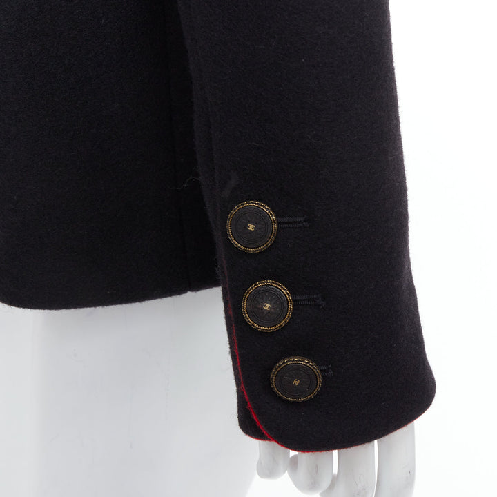 rare CHANEL 2015 Runway Edelweiss flower embroidery circle pocket wool coat FR42