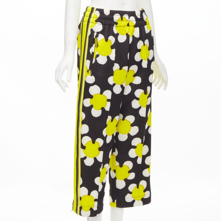 MARC JACOBS Daisy black white yellow side trim wide leg track pants US0 XS