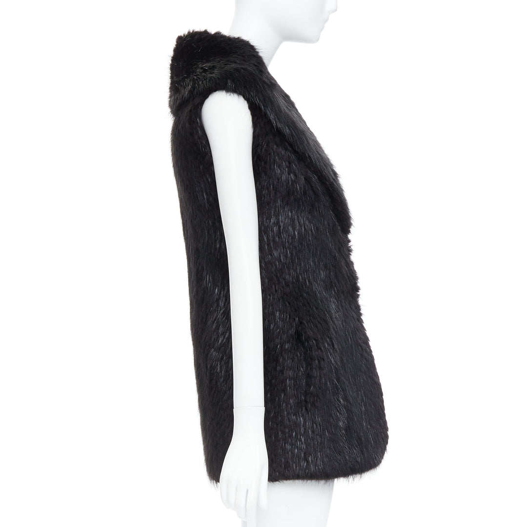 CASSIN NEW YORK black genuine fur pocketed shawl collar vest jacket Sz.P XS