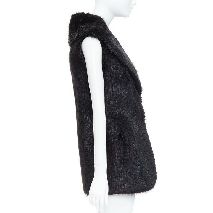 CASSIN NEW YORK black genuine fur pocketed shawl collar vest jacket Sz.P XS