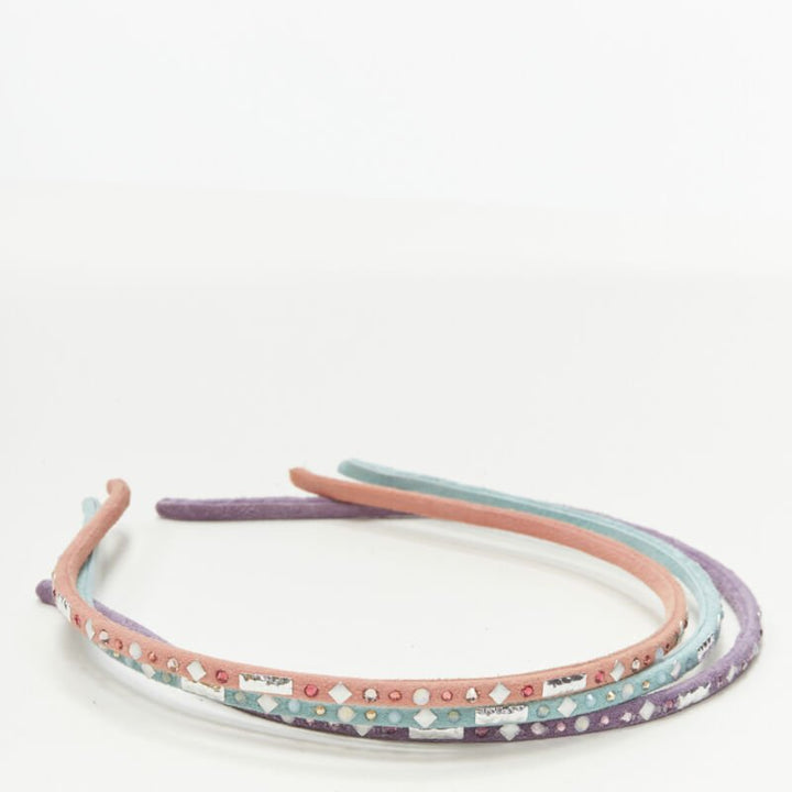ALEXANDER ZOUARI LOT OF 3 pink teal purple suede crystal embellished headband