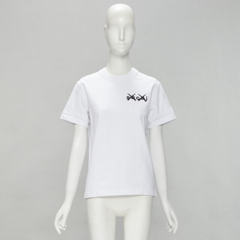 SACAI KAWS XX logo embroidery pocket white cotton boxy tshirt JP0 XS