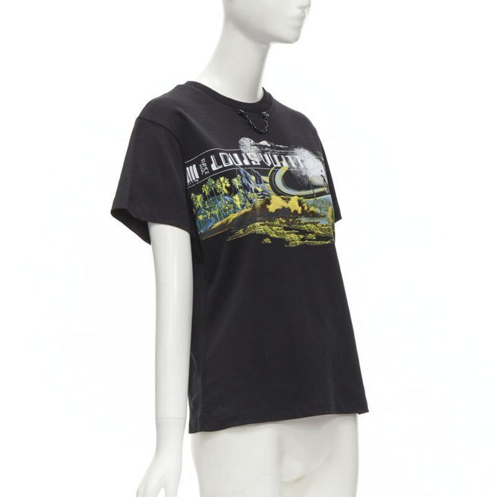 LOUIS VUITTON Volleyball Space graphic chain trimmed black cotton tshirt XS