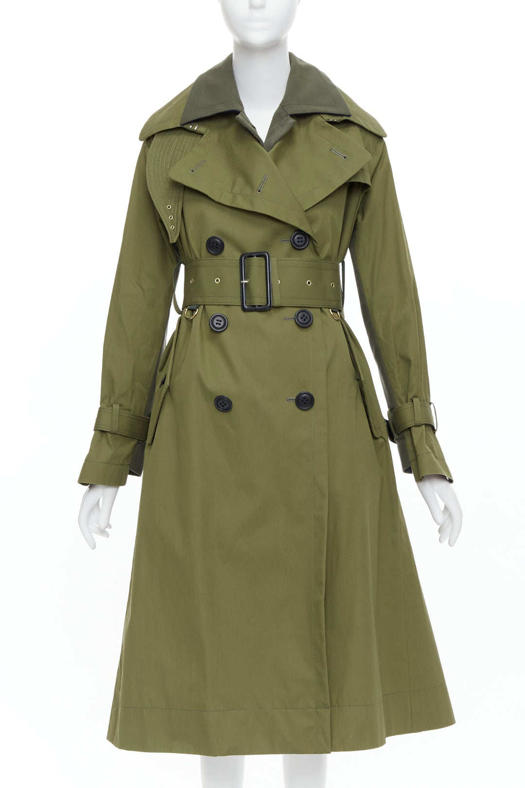 SACAI 2020 green cotton gabardine double layered belted trench coat JP1 S