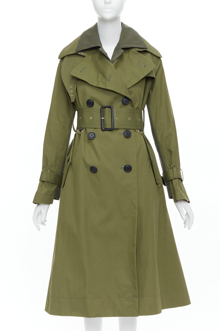 SACAI 2020 green cotton gabardine double layered belted trench coat JP1 S
