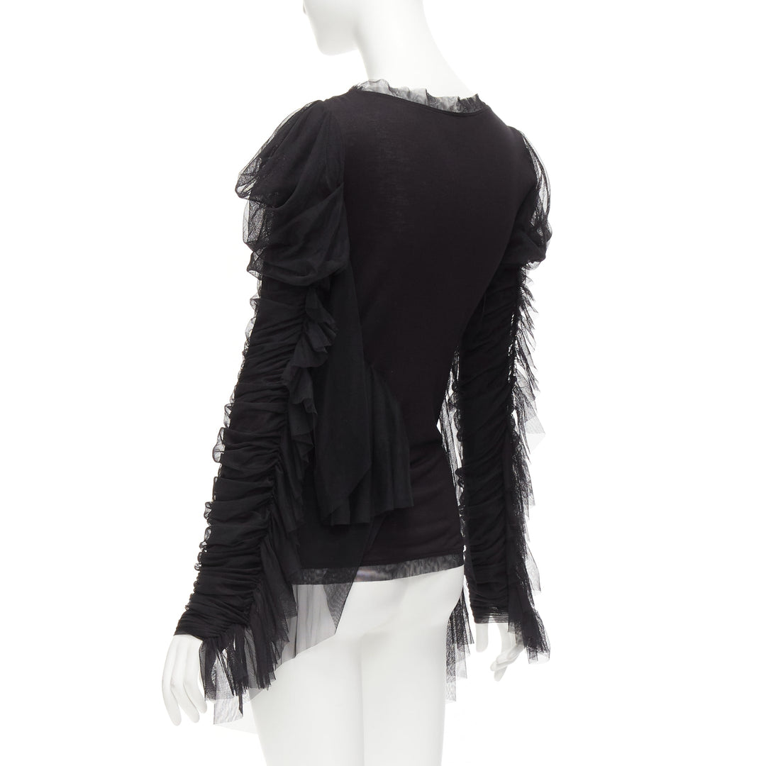 FAITH CONNEXION black viscose mesh overlay silver chain crystal top S