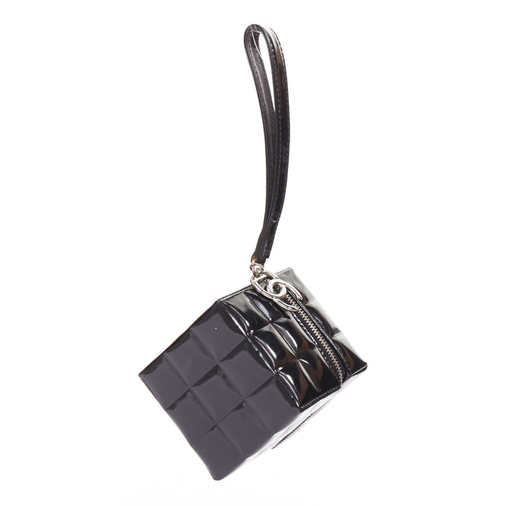 CHANEL 2003 black patent leather Rubiks Cube CC logo clutch bag