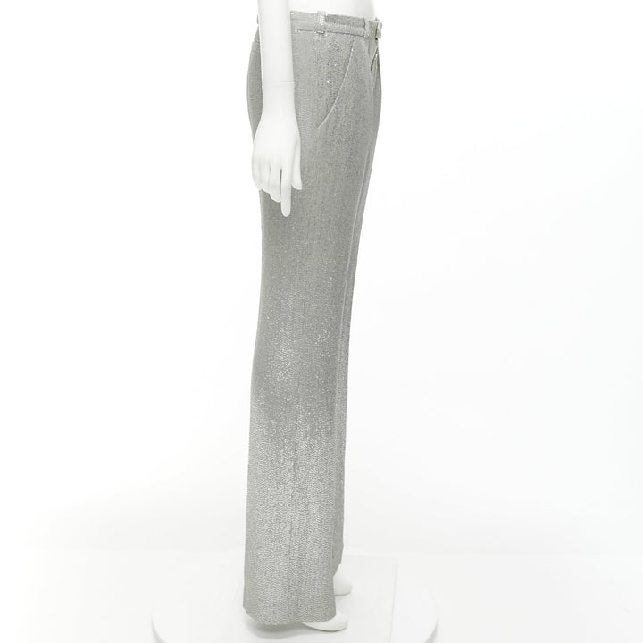 ALEXIS MABILLE 100% silk silver sequinned straight leg trouser pants FR36 S