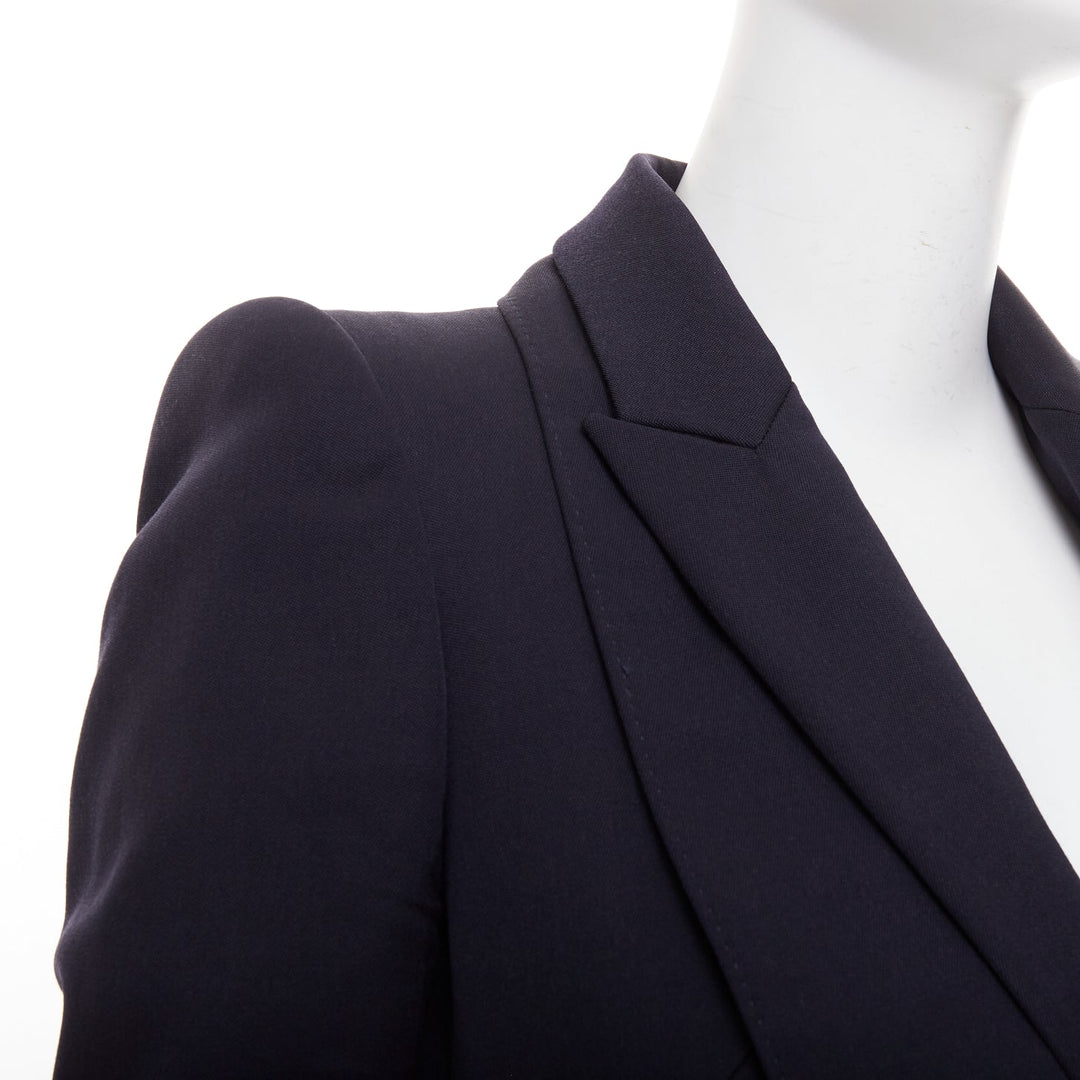ALEXANDER MCQUEEN 2017 navy wool layered double collar blazer jacket IT38 XS