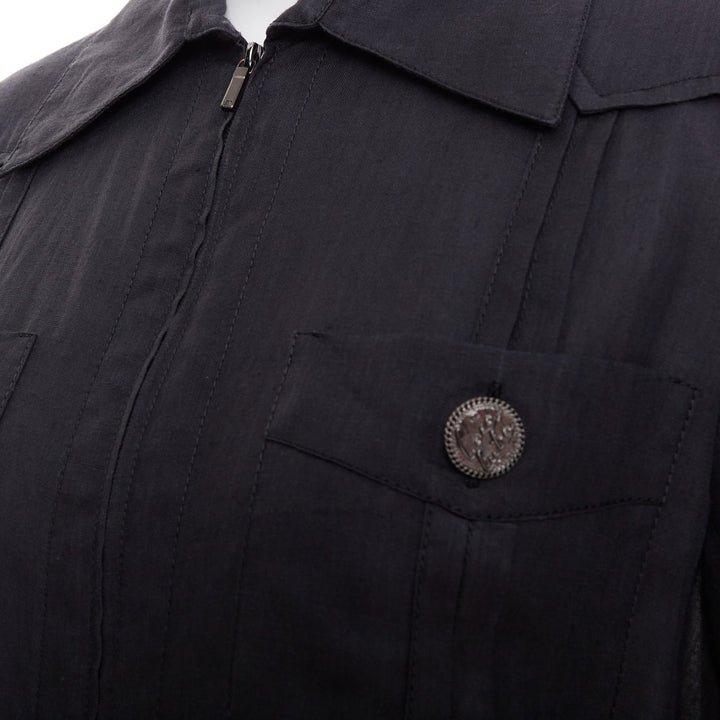 CHANEL Coco Cuba black ramie 4 pocket zip pleated mini dress FR34 XS