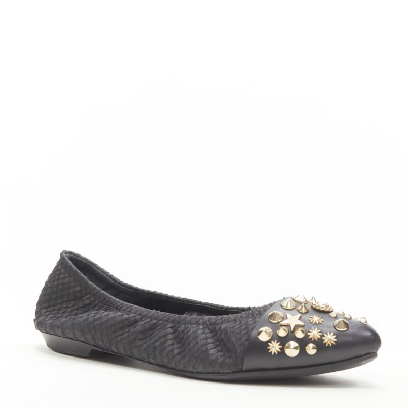 GIVENCHY Riccardo Tisci gold star spike stud toe cap scaled ballerina flats EU37