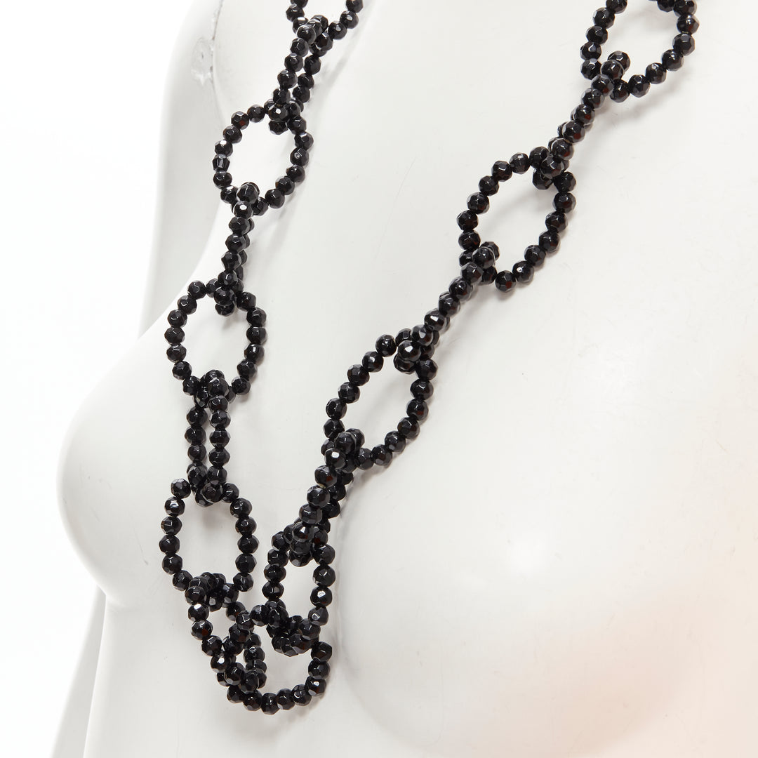 LEE ANGEL black beads loop chain long oversized statement necklace