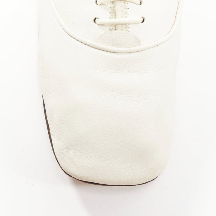 LOEWE Derby white soft leather black logo tab lace up flat shoes EU37