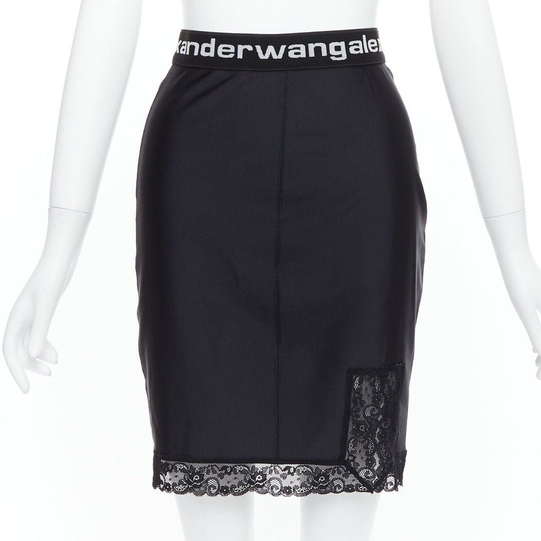 T ALEXANDER WANG black lace trim logo tape waistband mini skirt XS