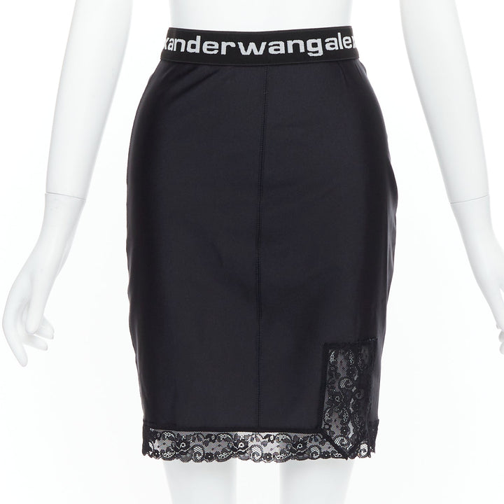 T ALEXANDER WANG black lace trim logo tape waistband mini skirt XS