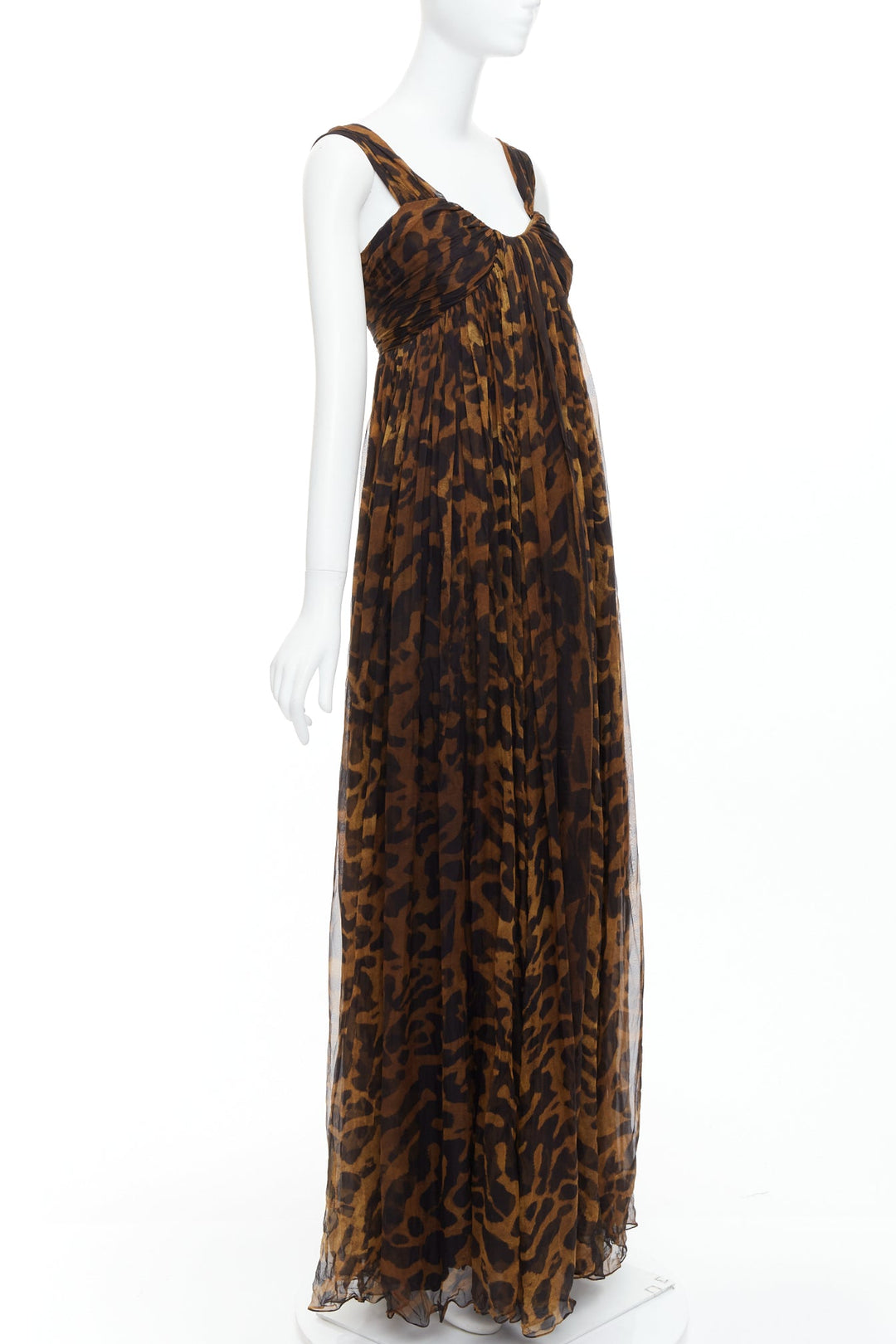ALEXANDER MCQUEEN 2011 100% silk leopard print corseted long gown IT40 S