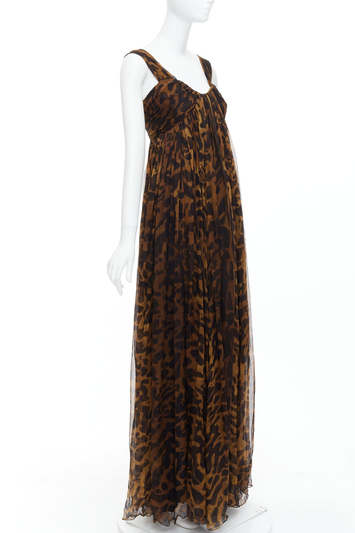 ALEXANDER MCQUEEN 2011 100% silk leopard print corseted long gown IT40 S