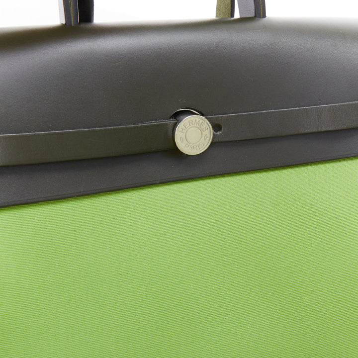 rare HERMES Herbag A Dos Vert Criquet green black canvas palladium backpack