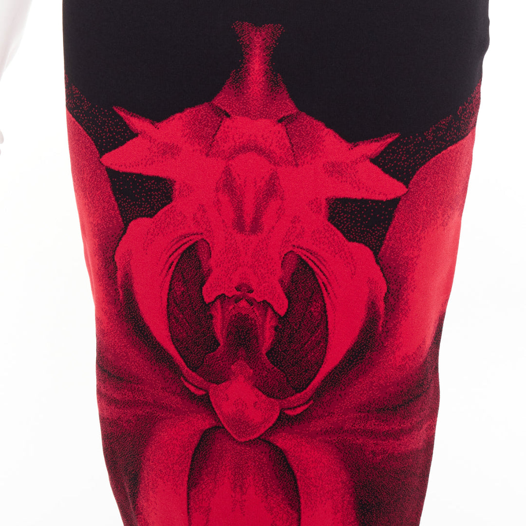 ALEXANDER MCQUEEN 2023 Ethereal Orchid black red floral jacquard pencil skirt S