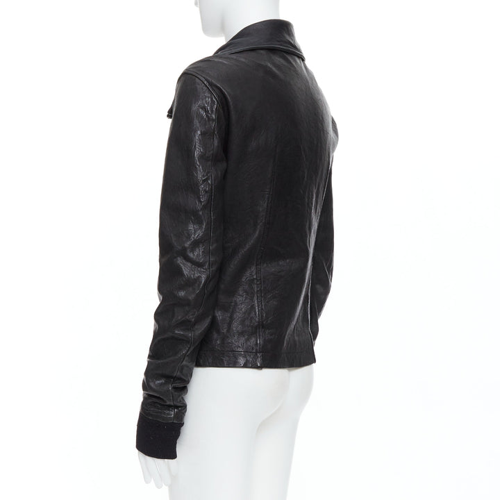 RICK OWENS black lambskin leather Olmar Mirta zip motorcycle jacket XS