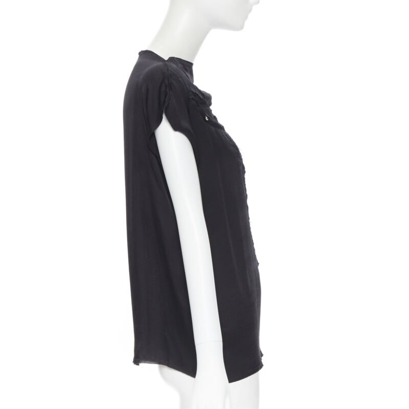 LANVIN ALBER ELBAZ 2009 black silk lurex gold cut out cap sleeve top FR36 XS